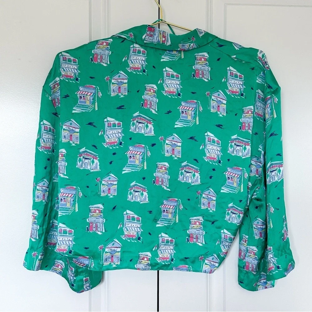 Zara Green Button Down Crop Top with Notched Collar - Picture 12 of 12